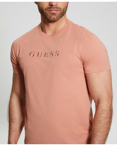 Guess Embroidered Logo Short Sleeve T-shirt - Pink