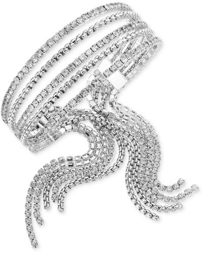 INC International Concepts Crystal & Chain Fringe Multi-row Statement Cuff Bracelet - White