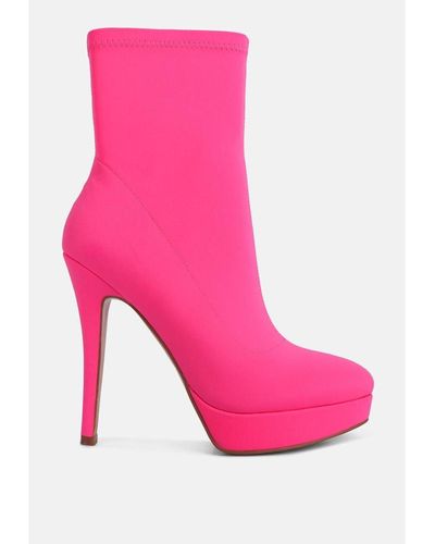 LONDON RAG Patotie Lycra High Heel Ankle Boots - Pink