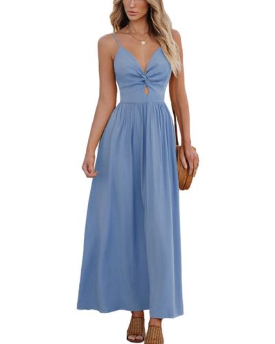 CUPSHE Front Twist & Keyhole Maxi Beach Dress - Blue