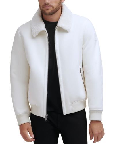 DKNY Faux Shearling Bomber Jacket - White