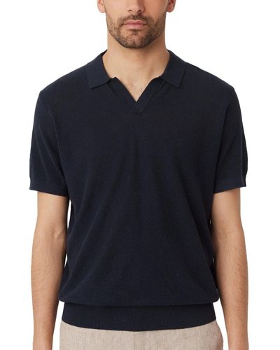 Frank And Oak Slim Fit Short Sleeve Textured Open Collar Polo Sweater - Blue