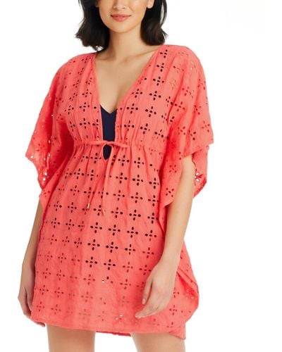 Bleu Rod Beattie Eyes Wide Open Cotton Caftan Cover-up - Red