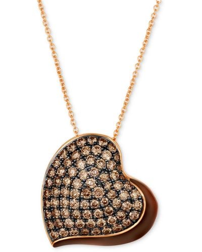 Le Vian Godiva X Chocolate Enamel Ganache Heart Pendant Necklace Featuring Chocolate Diamond (1-3/8 Ct. T.w. - Metallic