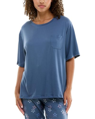 Roudelain Round-neck Dolman-sleeve Pajama Shirt - Blue