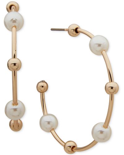Anne Klein Gold-tone & Imitation Pearl Beaded C-hoop Earrings - White