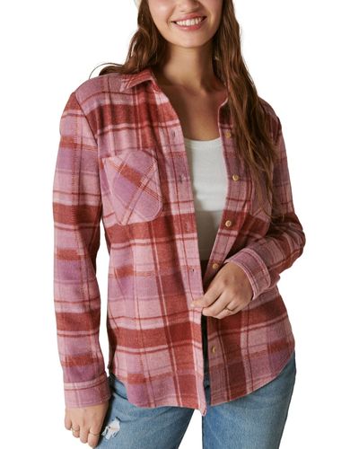 Lucky Brand Cozy Plaid Button-front Shacket - Red