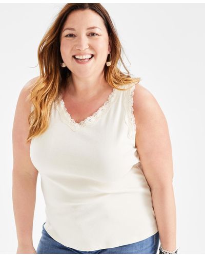 Style & Co. Plus Size Lace-trimmed Tank Top - White