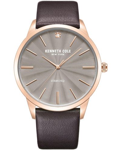 Kenneth Cole Quartz Genuine Diamond Accents Genuine Leather Watch 43.5mm - Gray