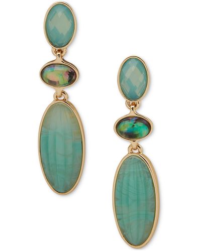 Anne Klein Gold-tone Mixed Stone Linear Drop Earrings - Green