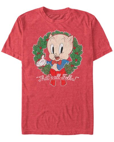 Fifth Sun Looney Tunes Porky Wreath Short Sleeve T-shirt - Pink