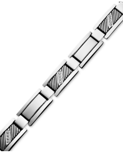 Macy's Men's Diamond Rectangle Link Bracelet In Stainless Steel (1/10 Ct. T.w.) - Multicolor