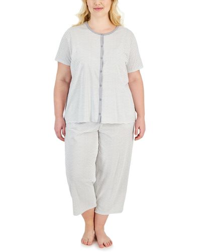 Charter Club Plus Size 2-pc. Cotton Button-down Pajamas Set - Gray