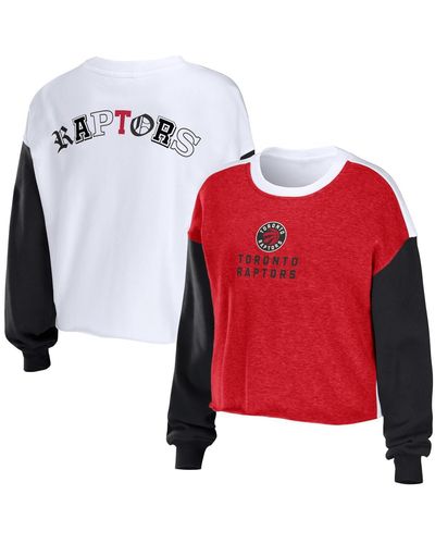 WEAR by Erin Andrews Toronto Raptors Mixed Letter Cropped Pullover Sweatshirt - Red