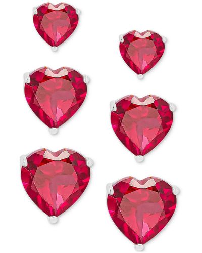 Macy's 3-pc. Set Lab-grown Spinel Graduated Heart Stud Earrings (1-3/8 Ct. T.w. - Pink
