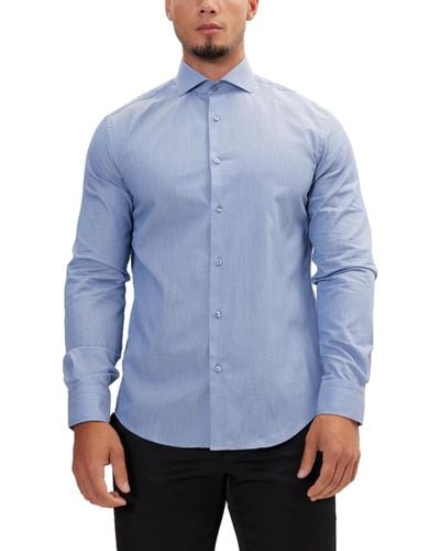 Ron Tomson Modern Spread Collar Textured Fitted Shirt - Blue