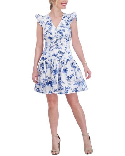 Vince Camuto Printed Tiered Fit & Flare Dress - Blue