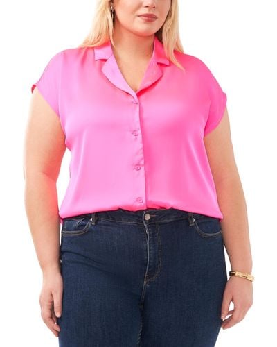 Vince Camuto Plus Size Extended Shoulder Notched Lapel Shirt - Pink