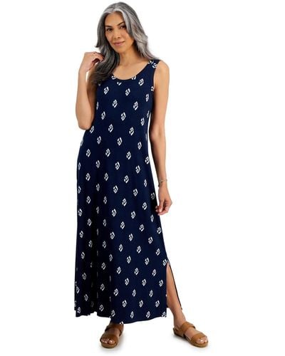 Style & Co. Printed Sleeveless Knit Maxi Dress - Blue