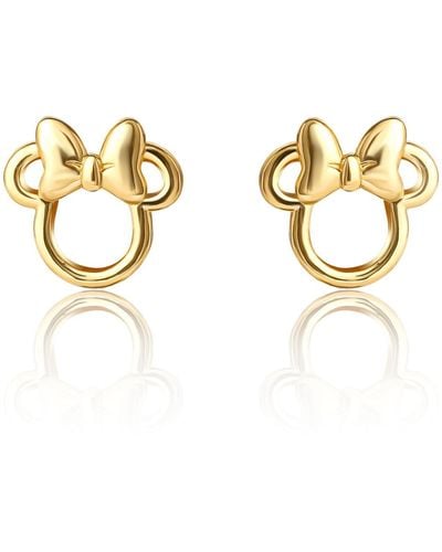 Disney Minnie Mouse Flash Yellow Gold Plated Outline Stud Earrings - Metallic
