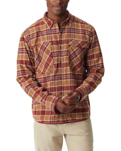BASS OUTDOOR Stretch Flannel Button-front Long Sleeve Shirt - Brown