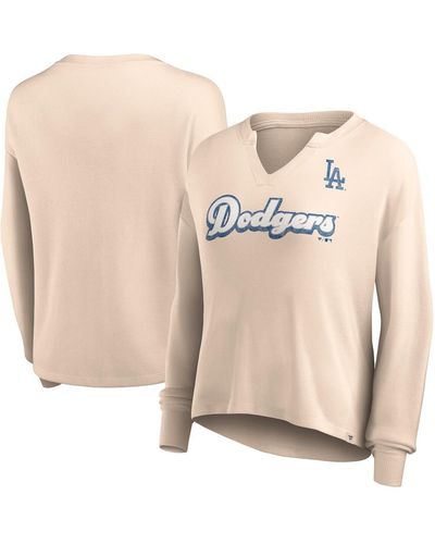 Fanatics Distressed Los Angeles Dodgers Go For It Waffle Knit Long Sleeve Notch Neck T-shirt - Natural