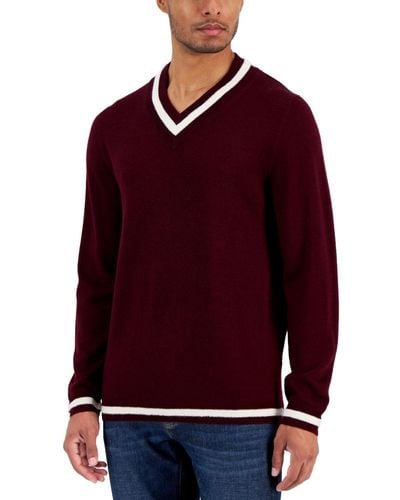 Club Room V-neck Merino Cricket Sweater - Red