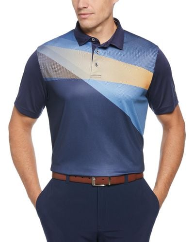 PGA TOUR Athletic Fit Shadow Asymmetric Print Short Sleeve Golf Polo Shirt - Blue