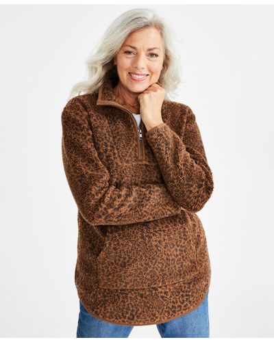 Style & Co. Petite Leopard-print Sherpa Pullover - Brown