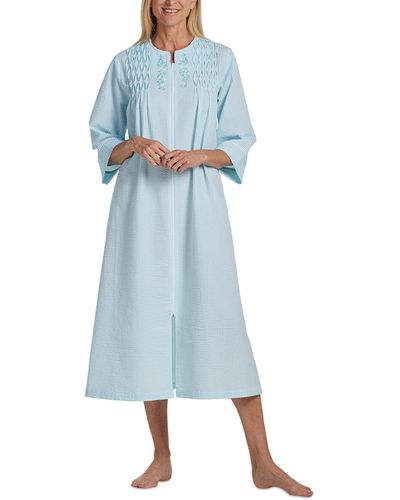 Miss Elaine Plus Size 3/4-sleeve Zip Seersucker Robe - Blue