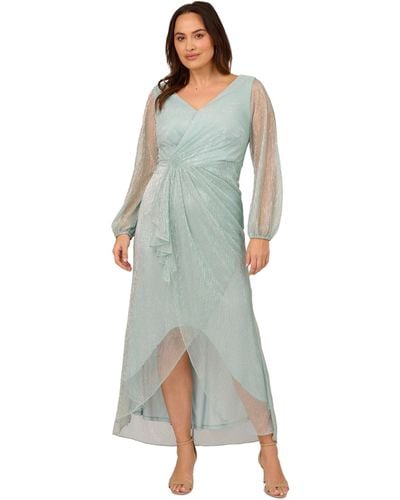 Adrianna Papell Plus Size Metallic Mesh Bishop-sleeve Gown - Blue