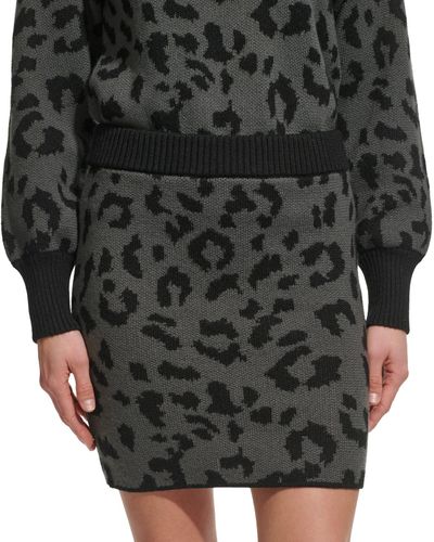 DKNY Animal-print Pull-on Mini Sweater Skirt - Black
