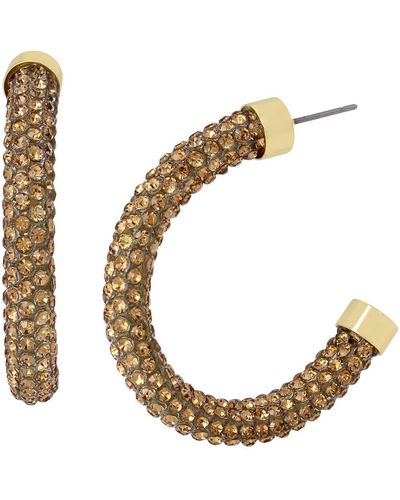 Steve Madden Faux Stone Lock Key Charm Hoop Earrings in Metallic