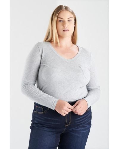 Slink Jeans Plus Size V Neck Tee - Gray