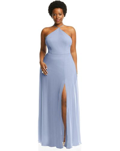 Lovely Plus Size Diamond Halter Maxi Dress - Blue