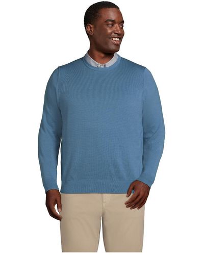 Lands' End Big & Tall Fine Gauge Supima Cotton Crewneck Sweater - Blue