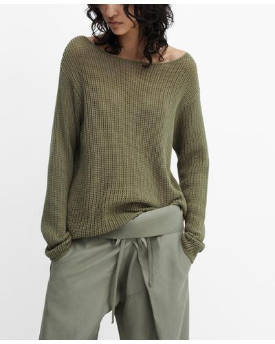 Mango Boat-neck Knitted Sweater - Green