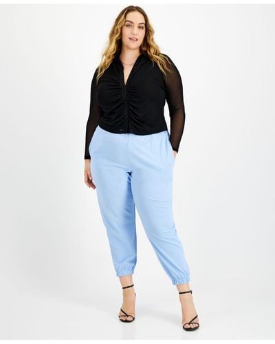 BarIII Trendy Plus Size Paperbag-waist Jogger Pants, Created For Macy's - Blue