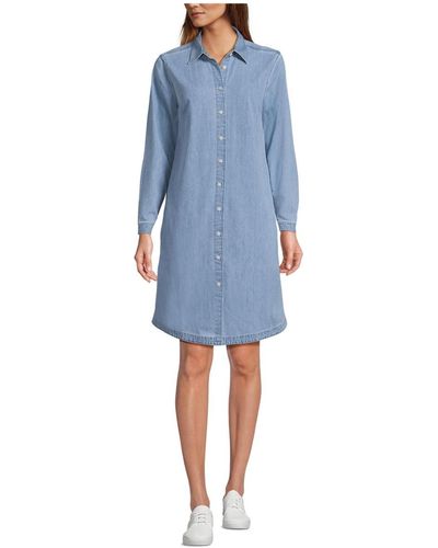 Lands' End Chambray Button Front Dress - Blue
