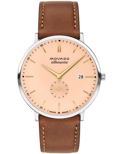 Movado Silhouette Swiss Quartz Cognac Leather Watch 40mm - Pink