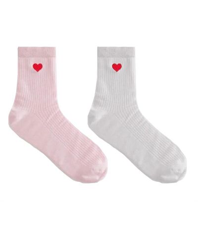 Stems Heart Crew Socks Two Pack - Pink