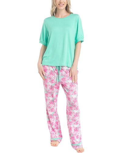 Muk Luks 2-pc. I Heart Lounge Printed Pajamas Set - Green