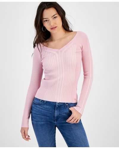 Guess Allie V-neck Ribbed Sweater - Red