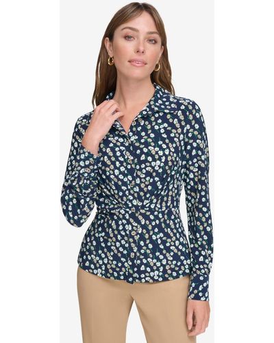 Tommy Hilfiger Printed Button-front Blouse - Blue