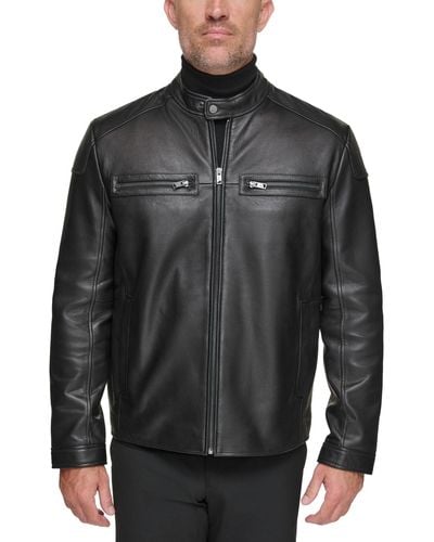Marc New York Bantam Racer Style Lamb Leather Jacket - Gray