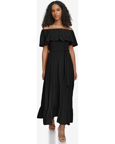 Calvin Klein Off-the-shoulder Flounce Maxi Dress - Black