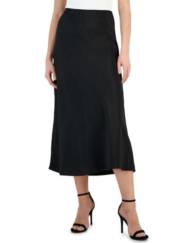 Tahari Solid Satin Side-zip Midi Skirt - Black