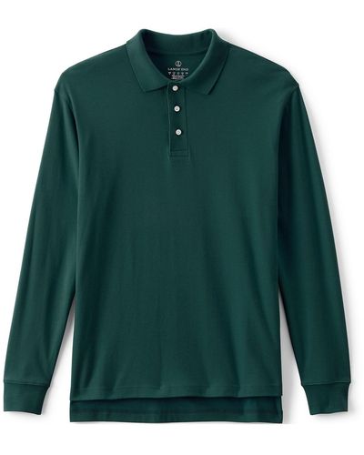Lands' End School Uniform Long Sleeve Interlock Polo Shirt - Green
