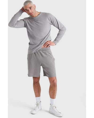 Hanes Garment Dyed Long Sleeve Cotton T-shirt - Gray