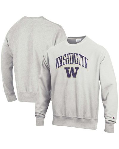 Champion Washington Huskies Arch Over Logo Reverse Weave Pullover Sweatshirt - Gray